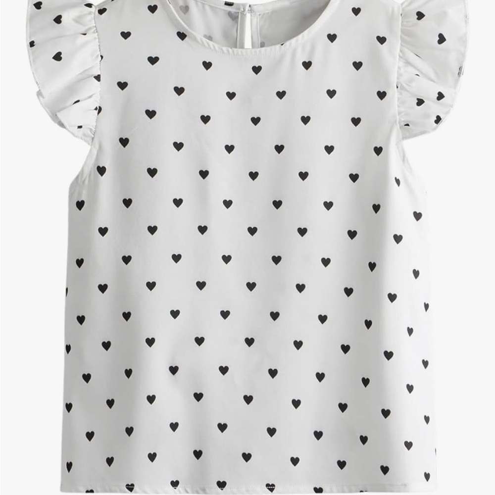 Heart Patterned White Blouse | EUC | Sz L